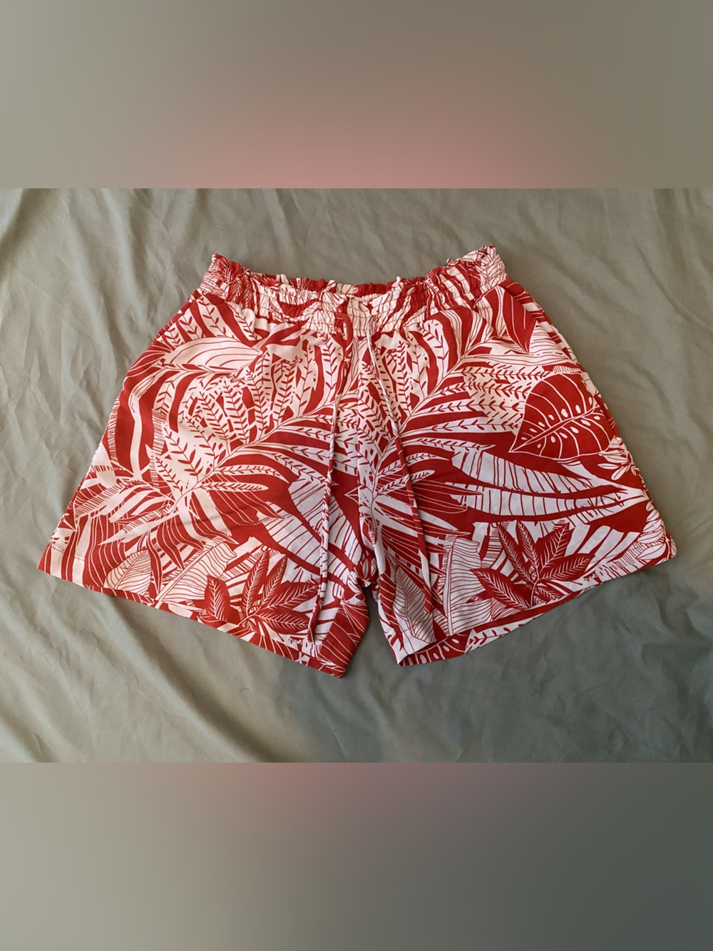 Lucy Paris Orange and White Tropical Print Pull-On Shorts
